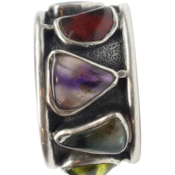 Modernist H. Fred Skaggs MCM Sterling Silver Signed Ring Multi Tourmaline Size 7 - Picture 8 of 15